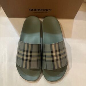 Men’s Burberry Slides- Worn Once EUR 46/USA 12 Military Green Color-Original Box